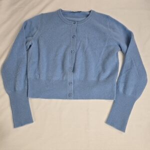 White + Warren Baby Blue 100% Cashmere Button Uo Cardigan Sweater L